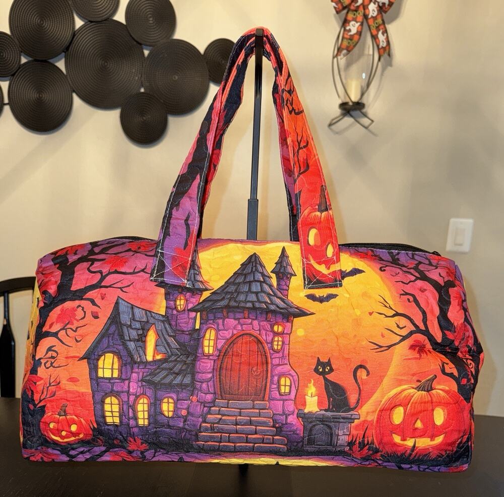Zyqol Quilted Halloween Spooky Haunted House Duffle Bag Weekender New